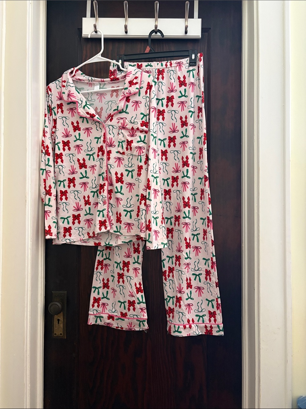 Pink Bow-Print Pajama Set